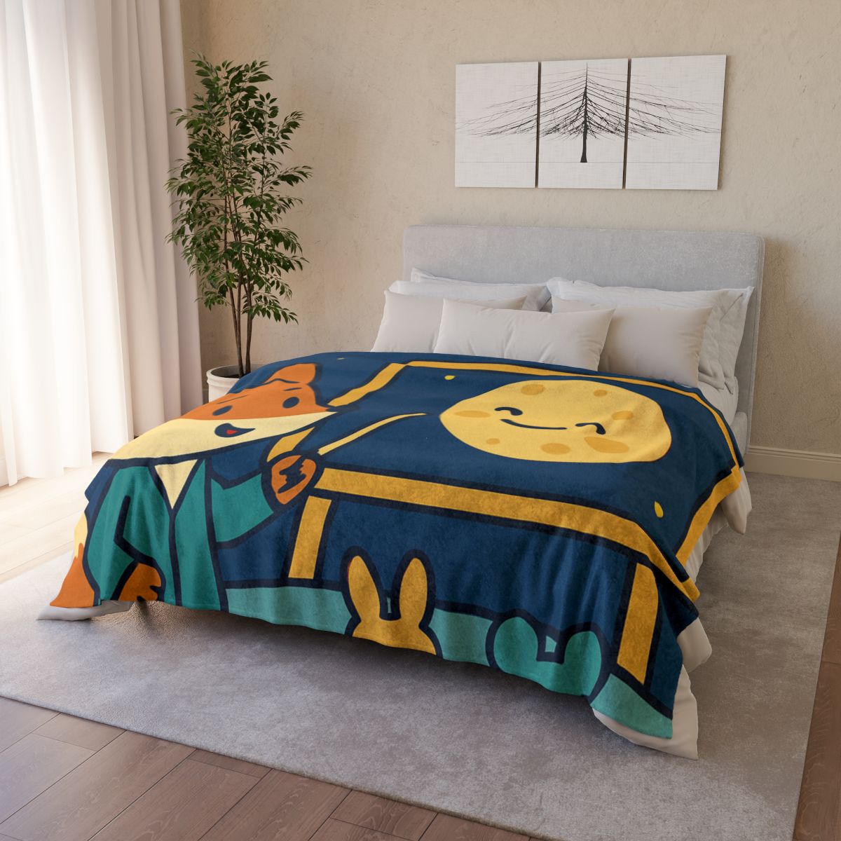 Stargazing Fox And Moon Classroom soft fleece blankets