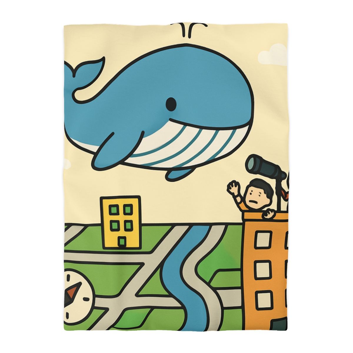 Sky Whale Over The Map City personalized bedding duvets