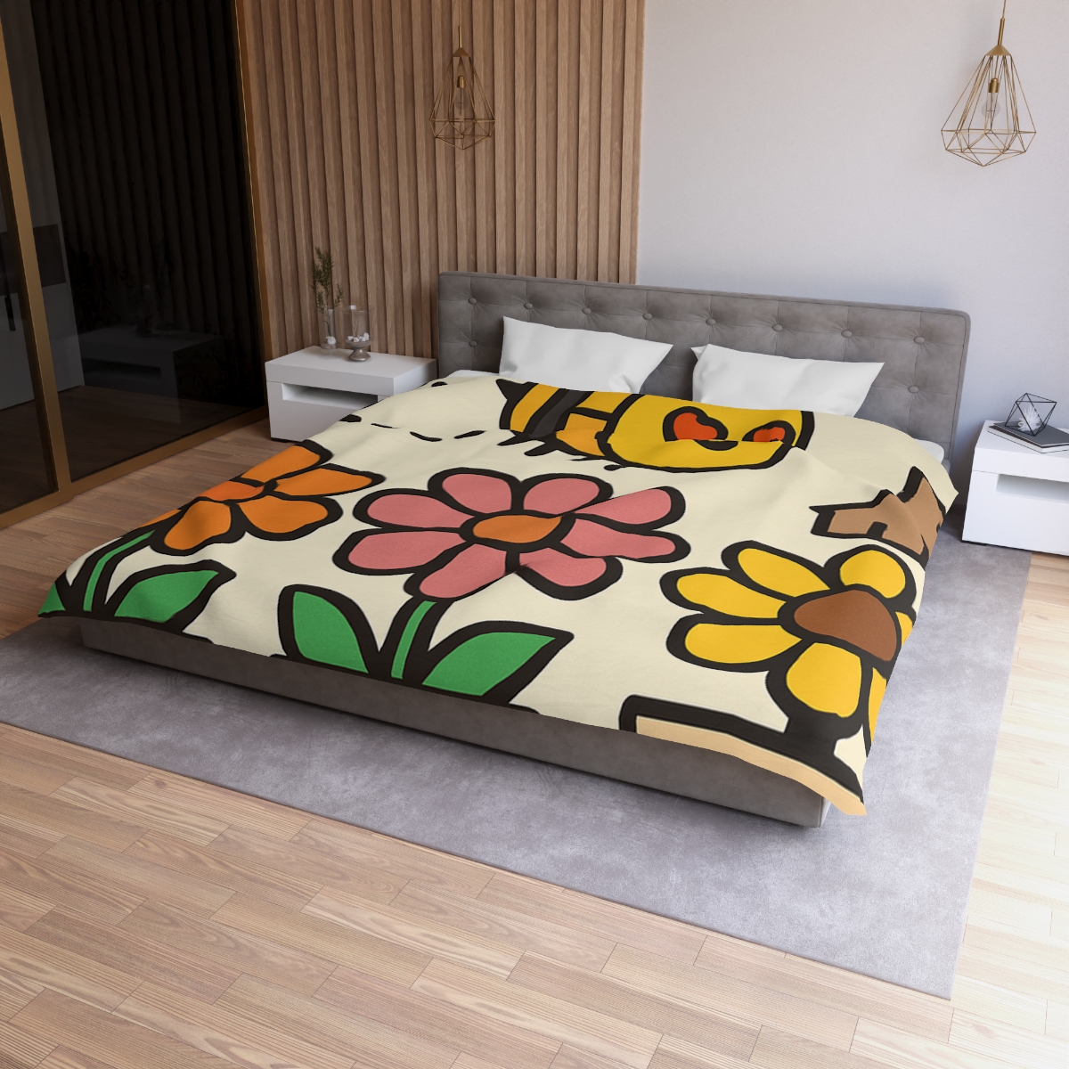 Robot Bee Pollination Map designer printed duvets