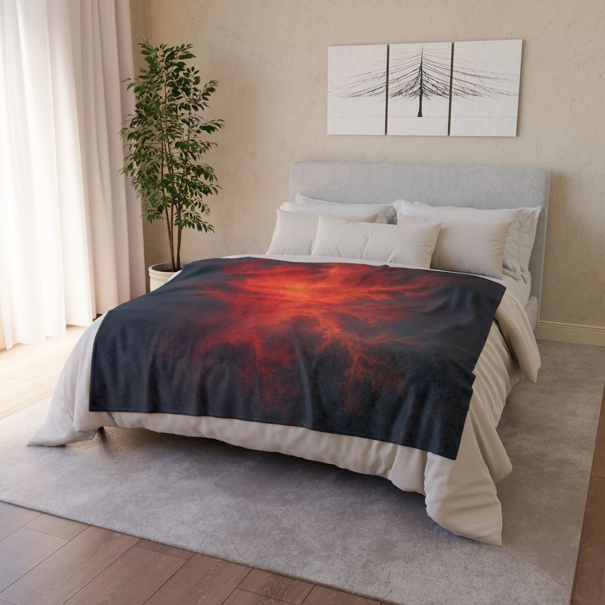 Fractal Nebula Tidal Bloom stylish throw blankets