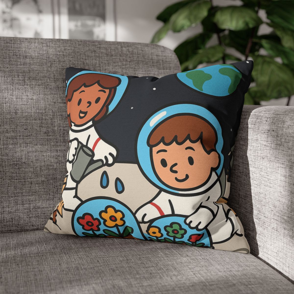 Gravity Garden On The Moon soft cotton pillow cases