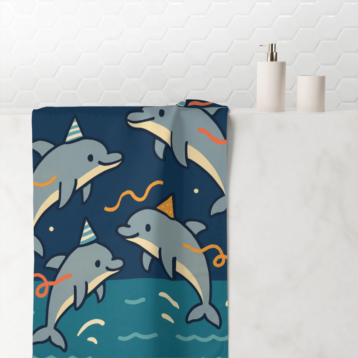 Moonlight Dolphin Parade trendy hand towels