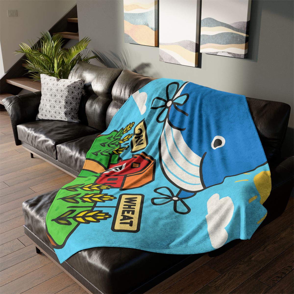 Windmill Whale Above The Floating Farm decorative home blankets