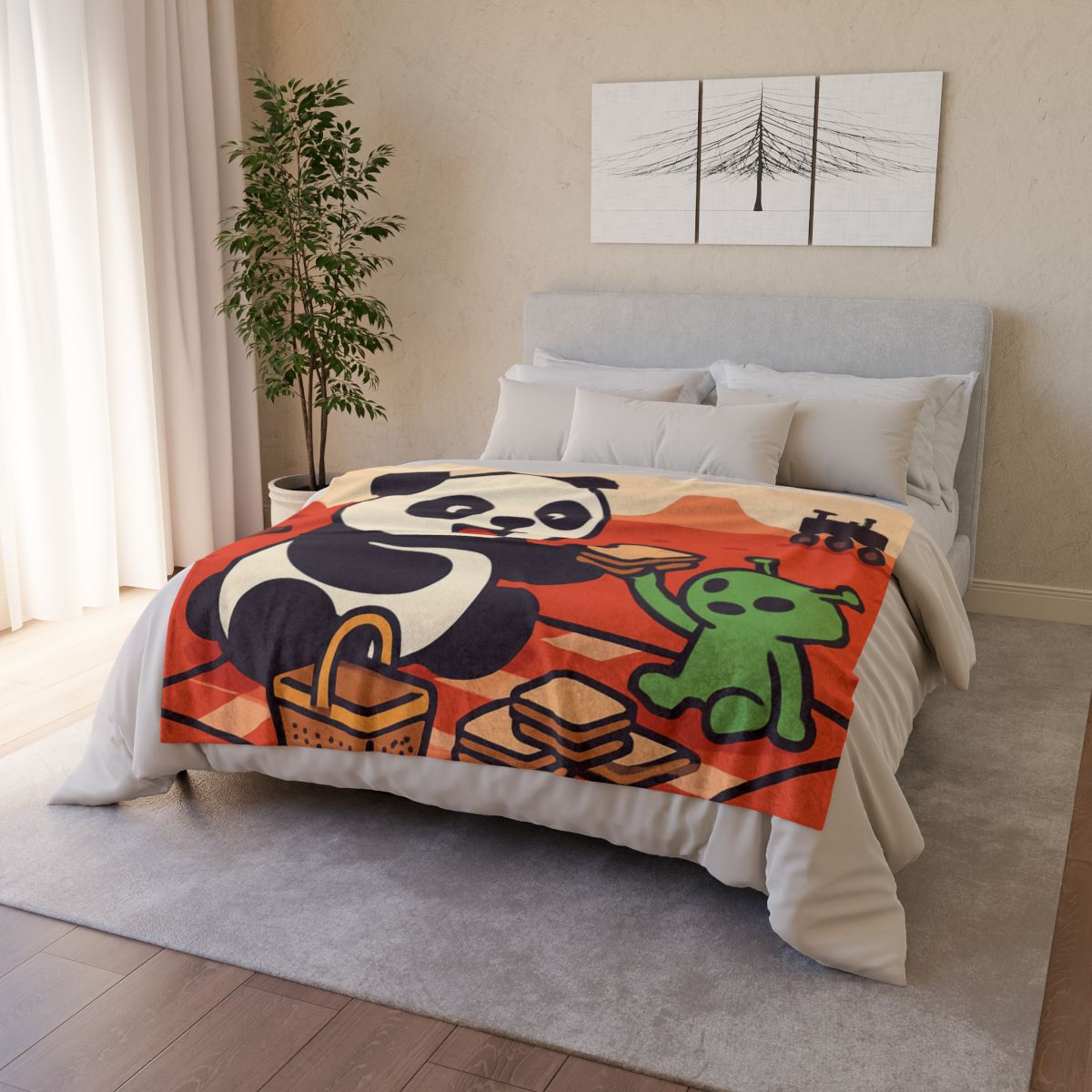 Martian Panda Picnic personalized cozy blankets