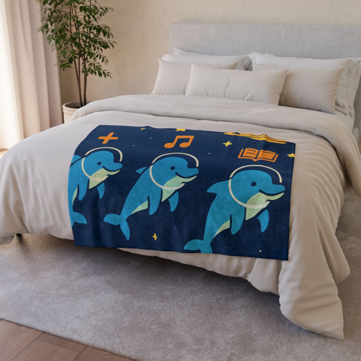 Space School Of The Ocean Dolphins stylish throw blankets