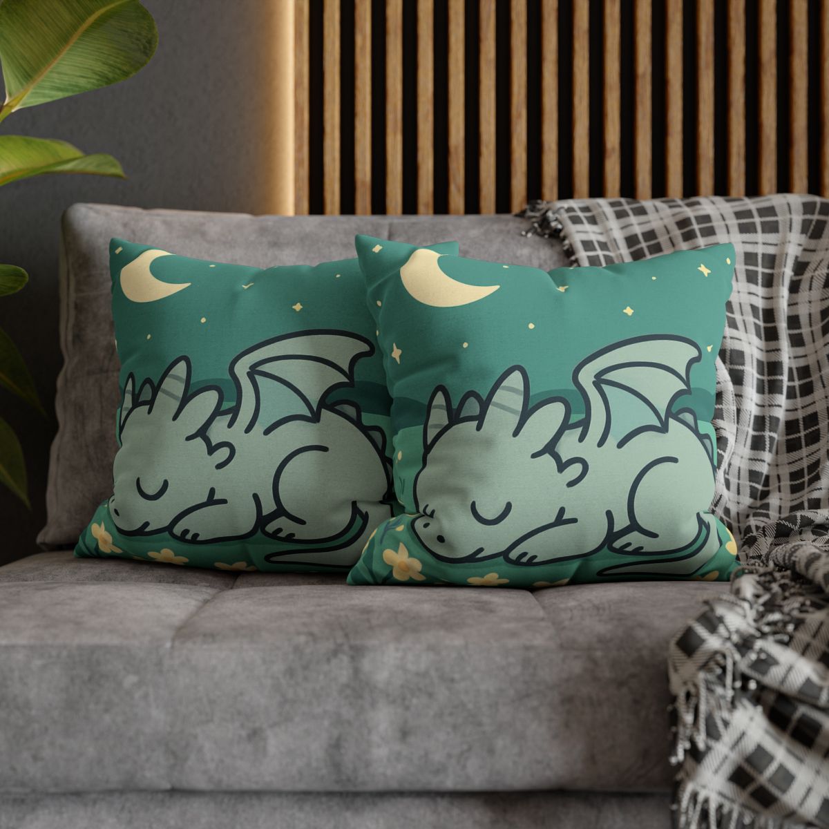 Moonlight Meadow Dragon designer print pillow cases