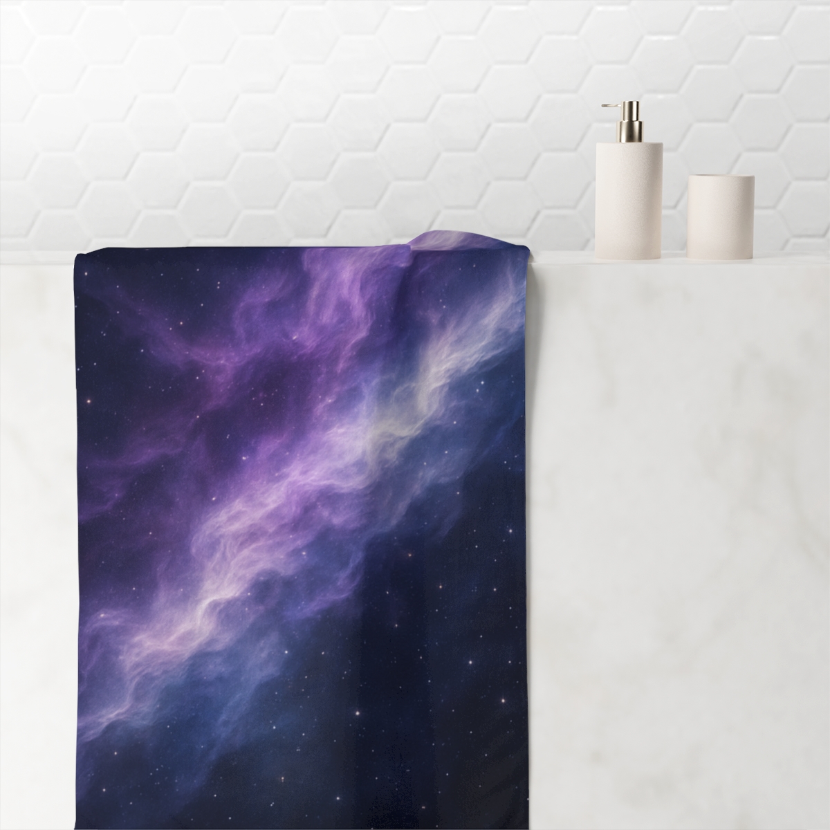 Celestial Nebula Veil designer printed towels