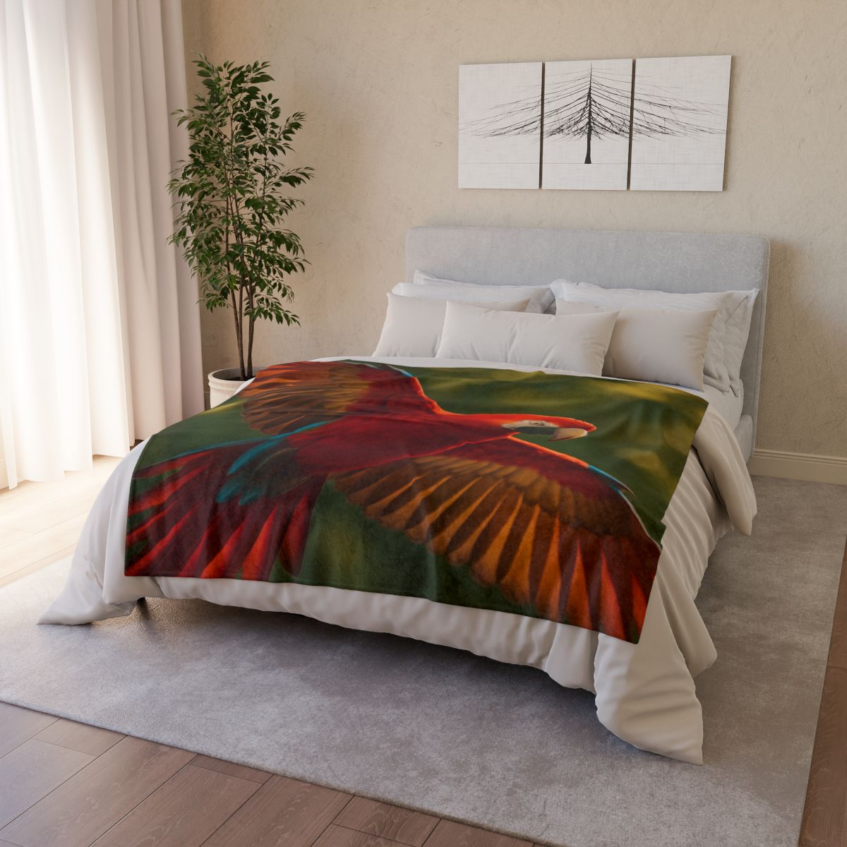 Scarlet Macaw Ember Flight soft fleece blankets