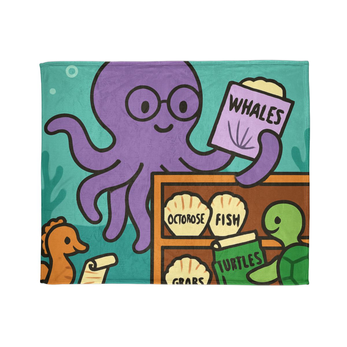 Undersea Library Of The Curious Octopus stylish throw blankets