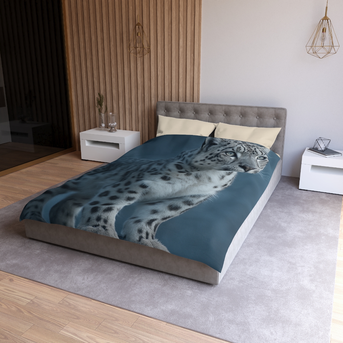 Cloud Cliff Snow Leopard designer printed duvets