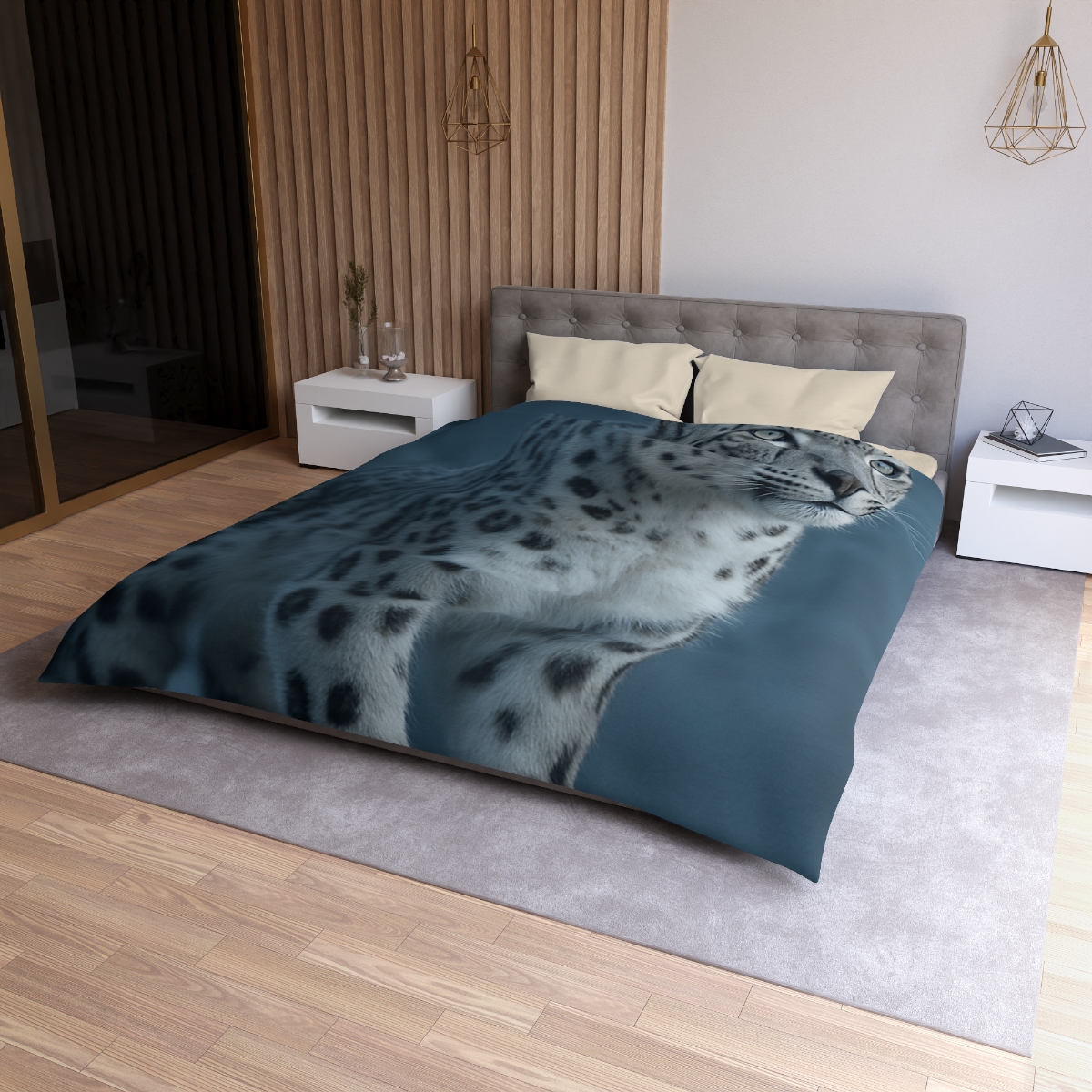 Cloud Cliff Snow Leopard designer printed duvets