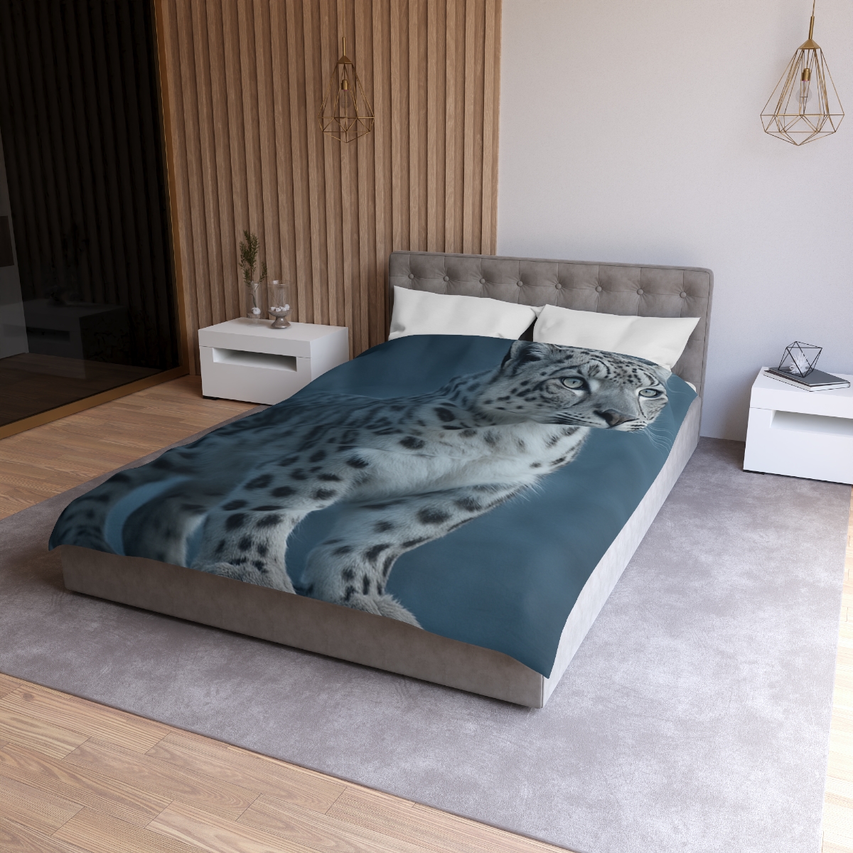 Cloud Cliff Snow Leopard designer printed duvets