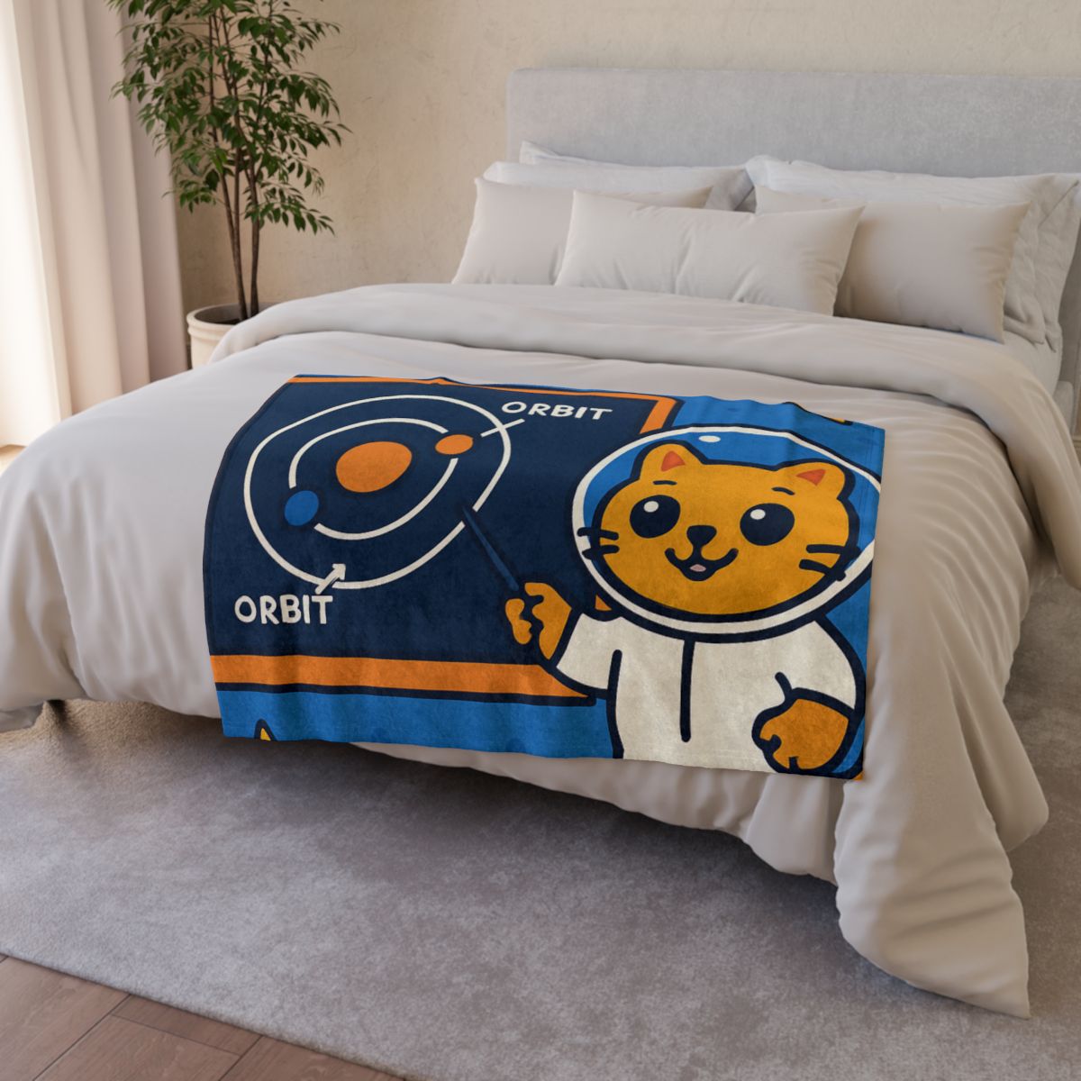 Comet Classroom Cat And The Orbit Chalkboard trendy patterned blankets