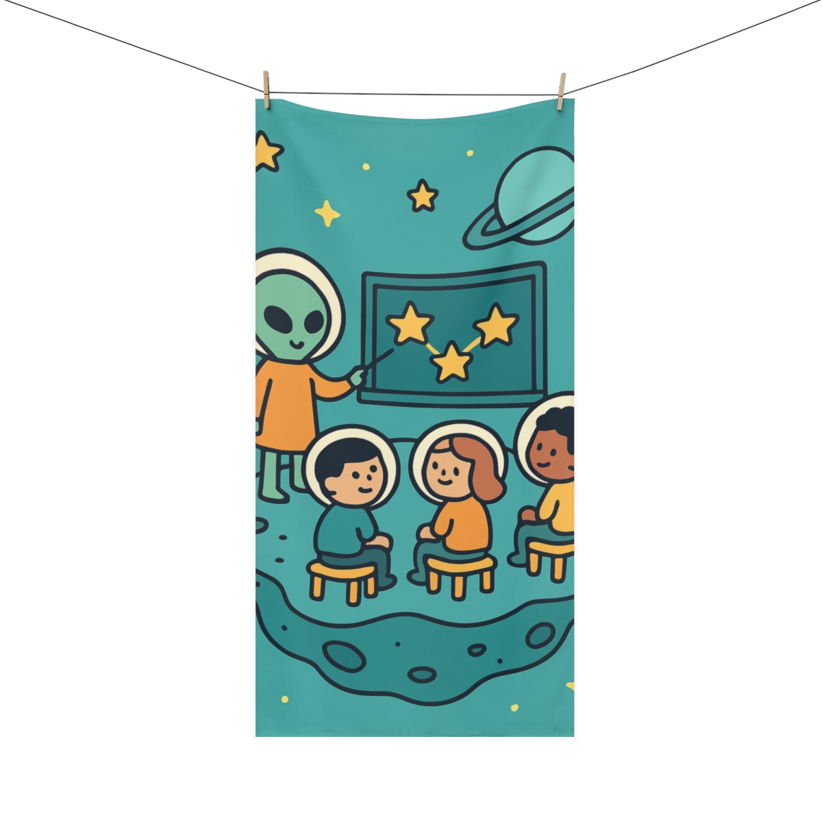 Comet Classroom On A Floating Asteroid personalized bath towels