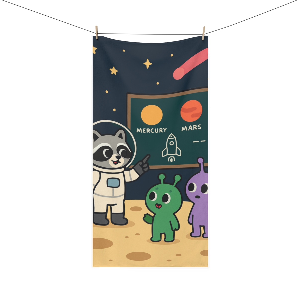 Comet Classroom On A Moon Crater personalized bath towels