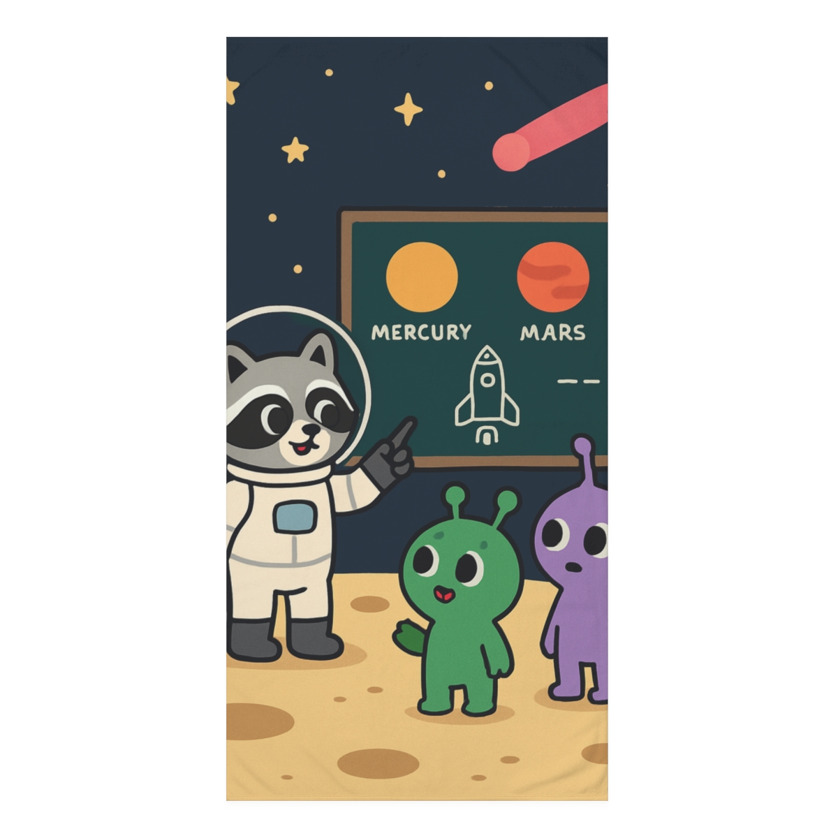 Comet Classroom On A Moon Crater personalized bath towels