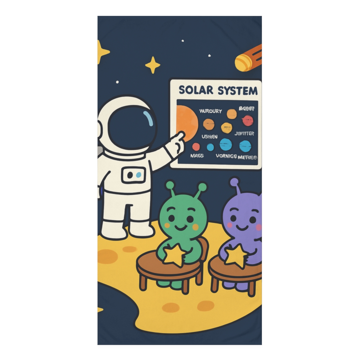 Comet Classroom On A Tiny Moon designer printed towels