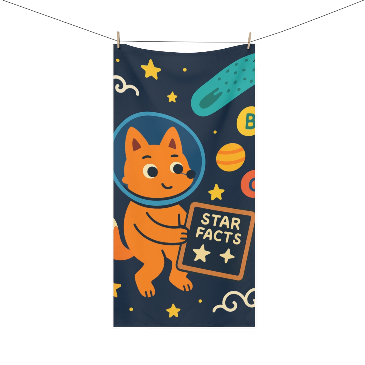 Comet Classroom Space Fox designer printed towels