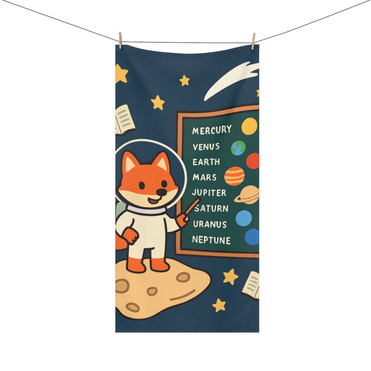 Comet Classroom With A Curious Fox Astronaut trendy hand towels