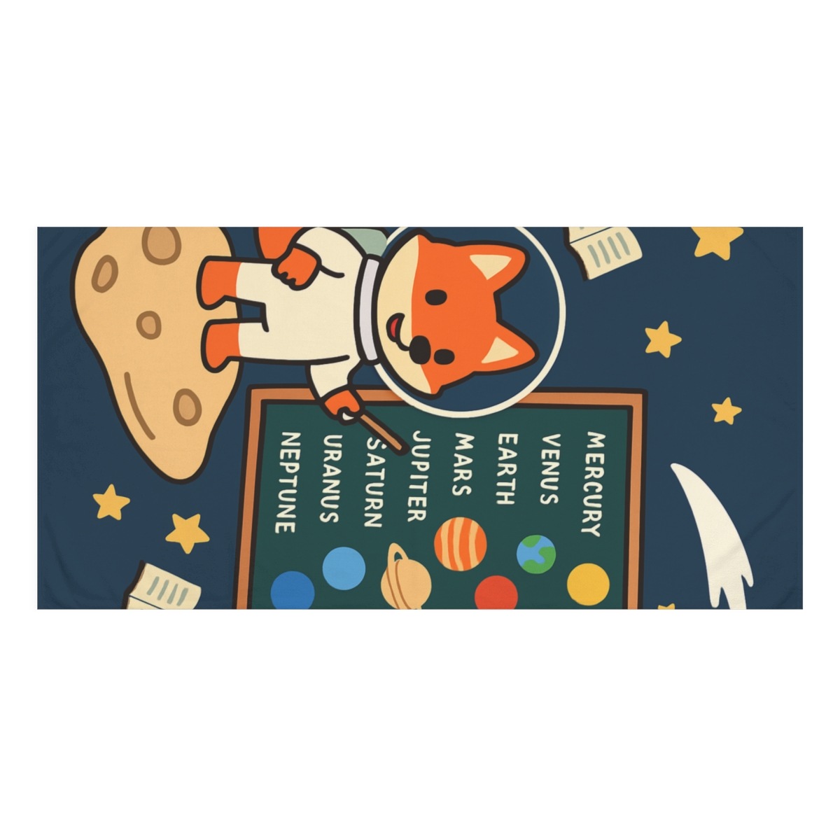 Comet Classroom With A Curious Fox Astronaut trendy hand towels