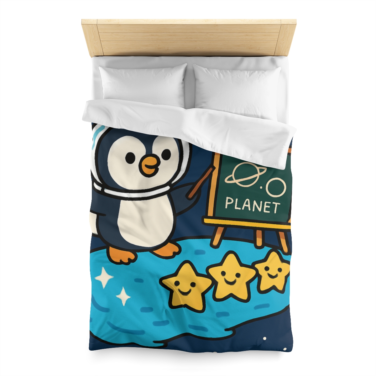 Comet Classroom With Captain Penguin designer printed duvets