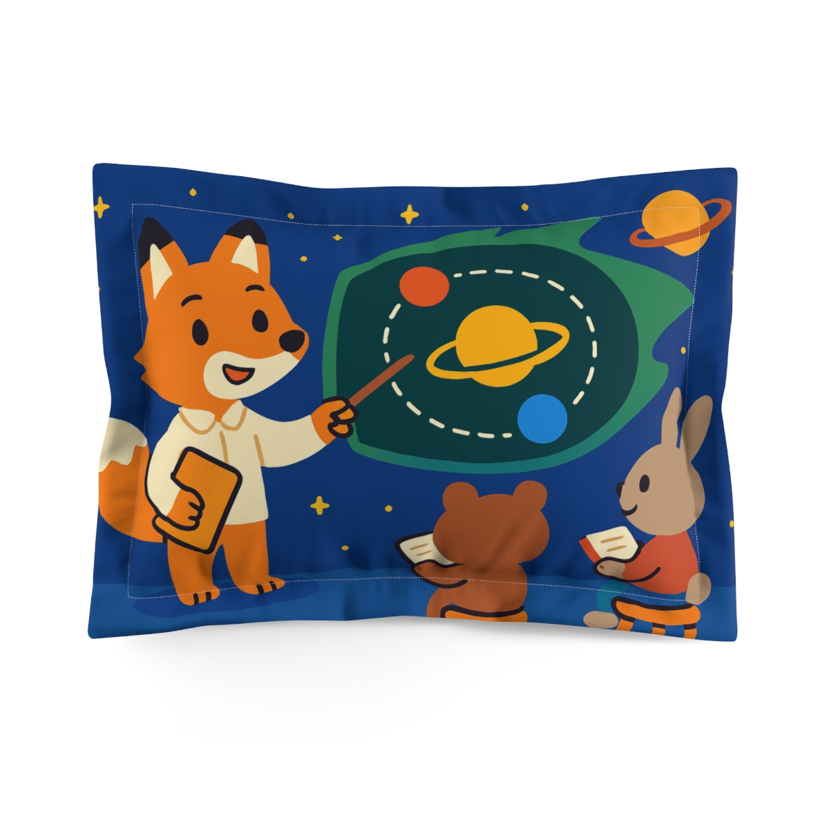 Comet Classroom With Curious Fox designer printed pillows