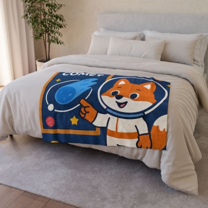 Comet Classroom With Curious Space Fox personalized cozy blankets