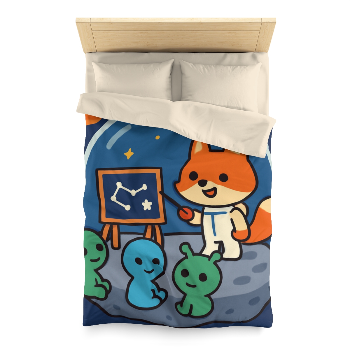 Comet Classroom With Curious Space Fox designer printed duvets