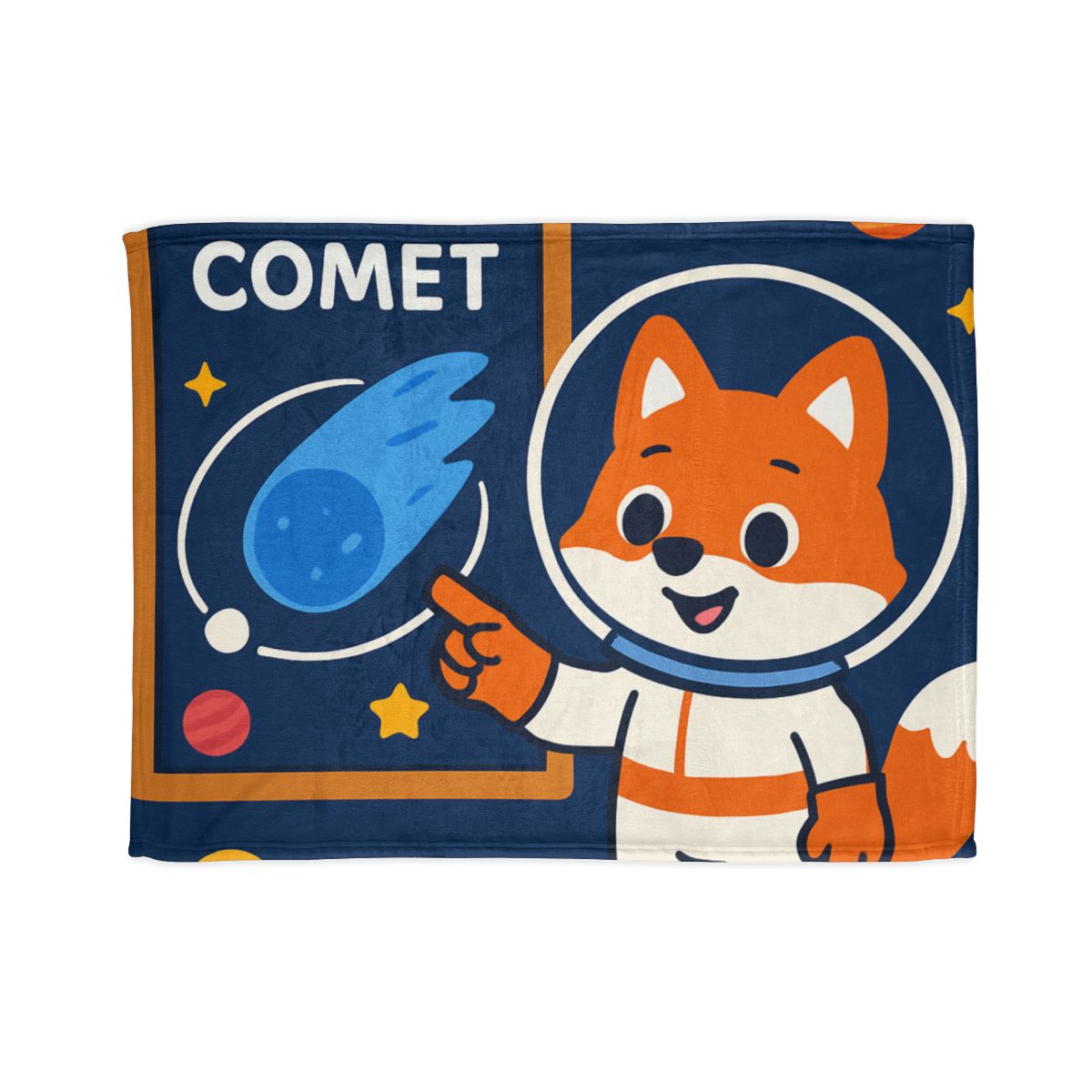 Comet Classroom With Curious Space Fox personalized cozy blankets