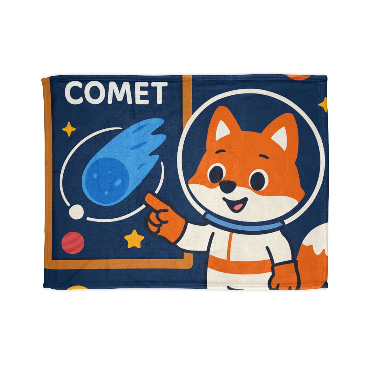 Comet Classroom With Curious Space Fox personalized cozy blankets