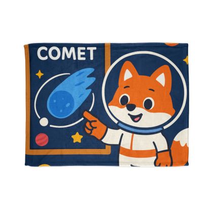 Comet Classroom With Curious Space Fox personalized cozy blankets