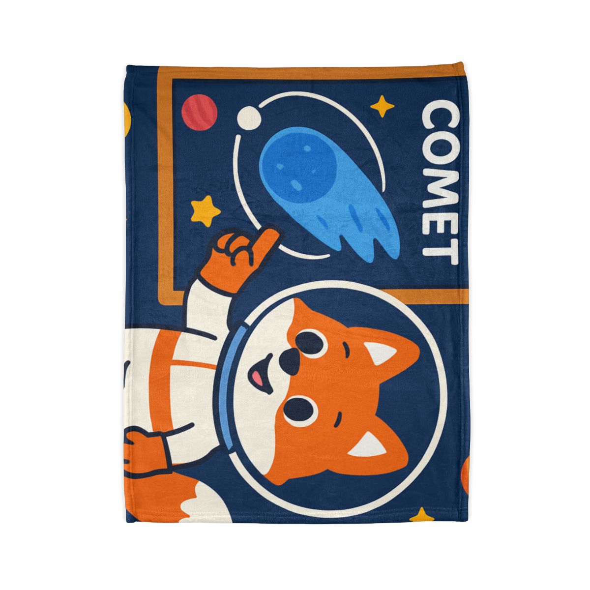 Comet Classroom With Curious Space Fox personalized cozy blankets