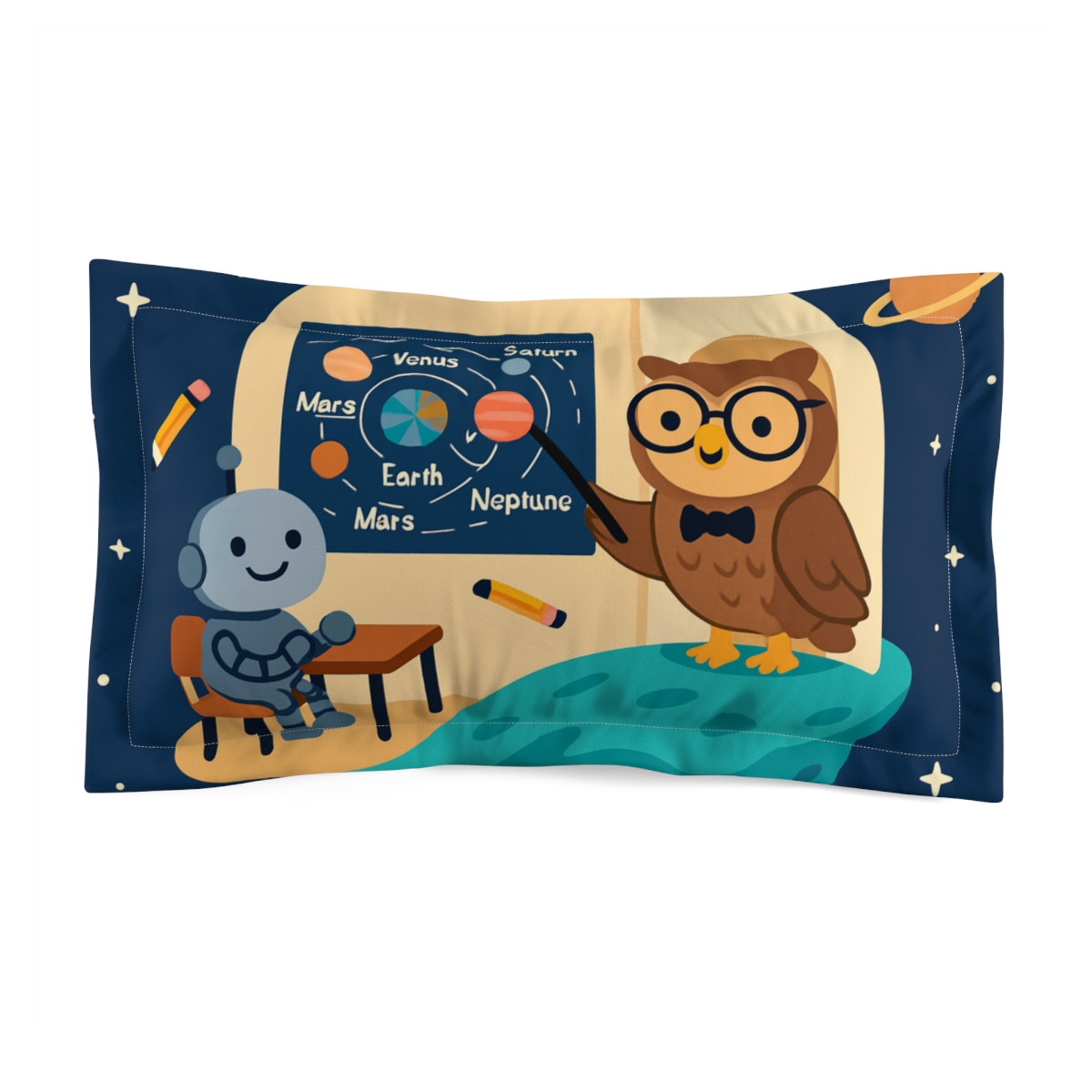 Comet Classroom With Owl Astronomer designer printed pillows