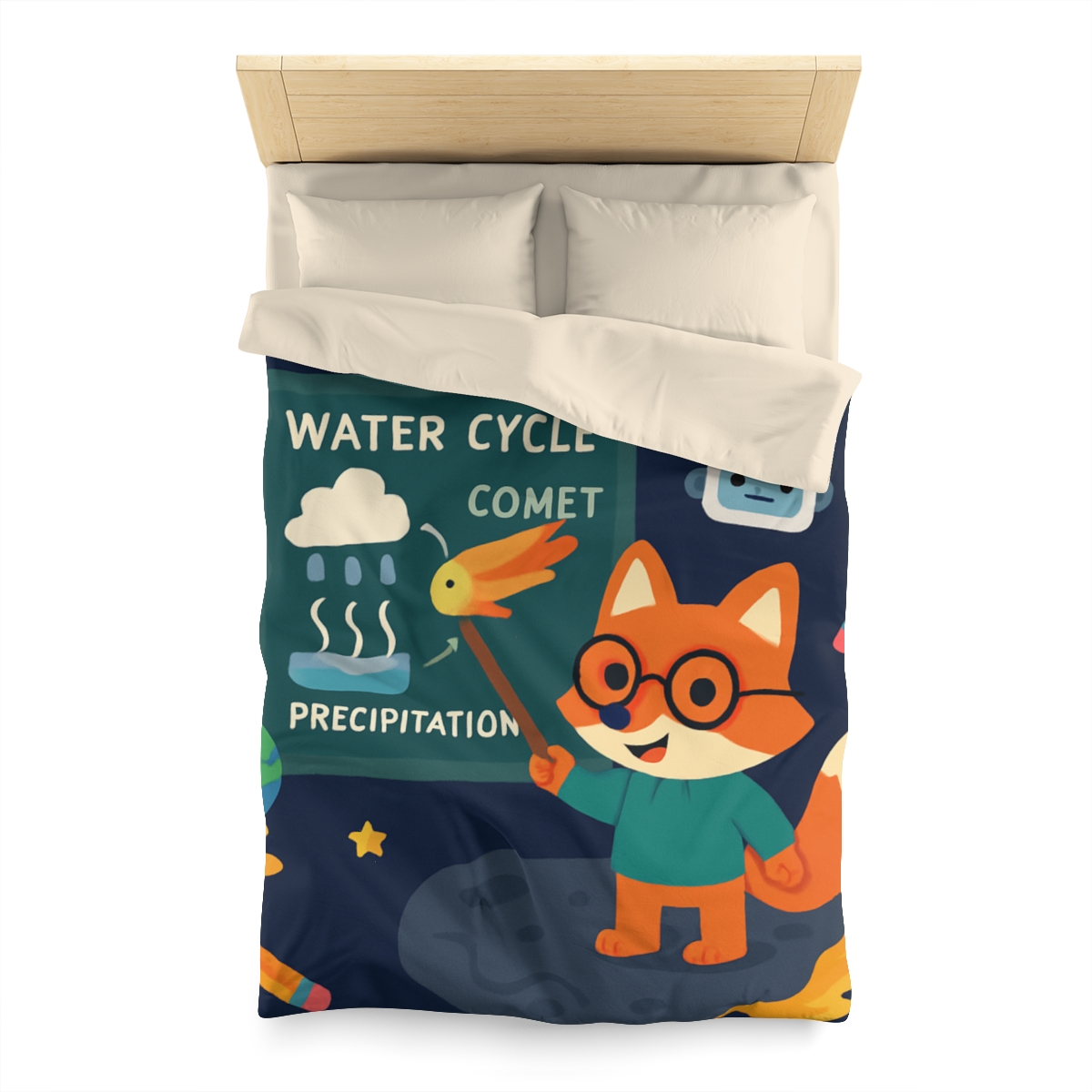 Comet Classroom With Professor Fox designer printed duvets