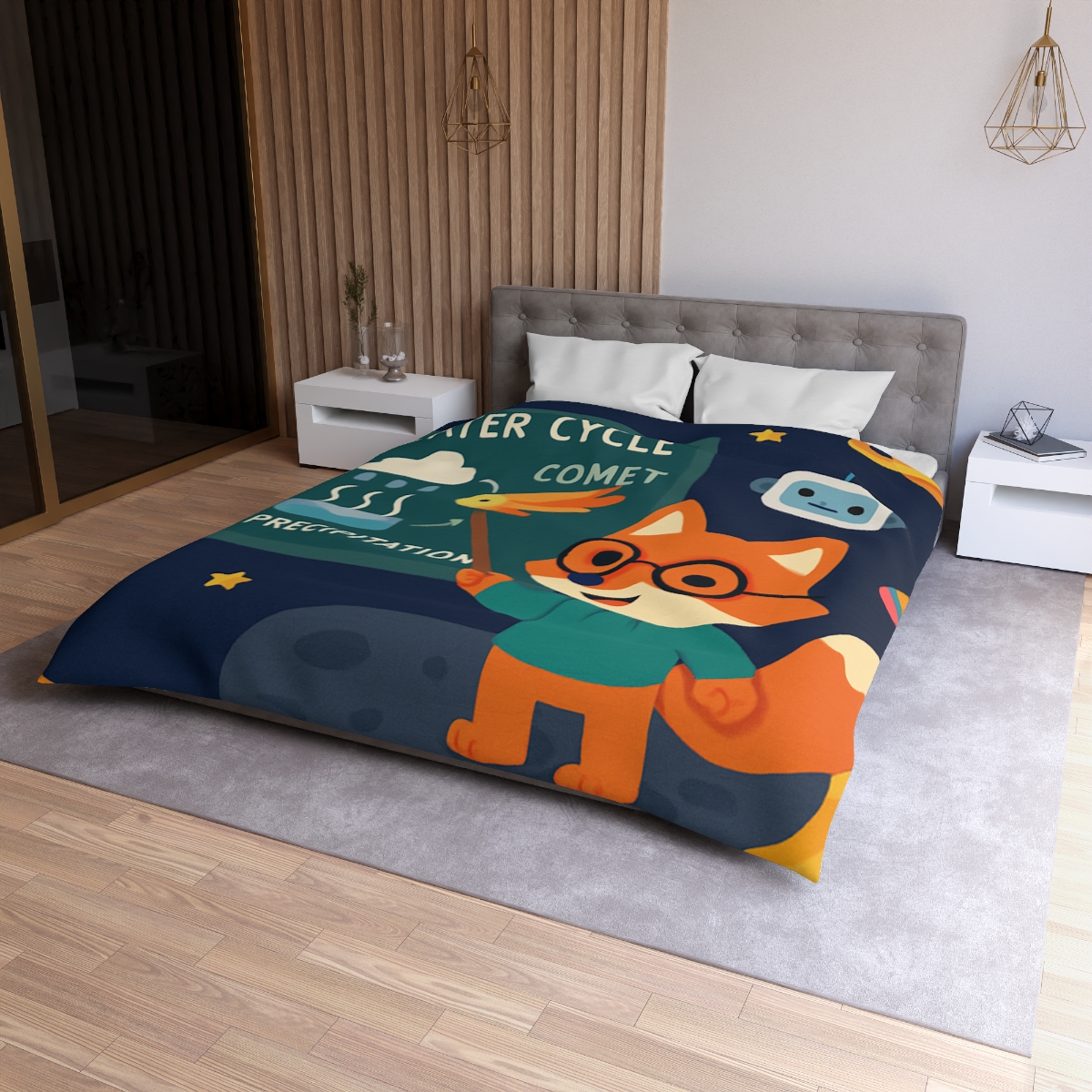 Comet Classroom With Professor Fox designer printed duvets
