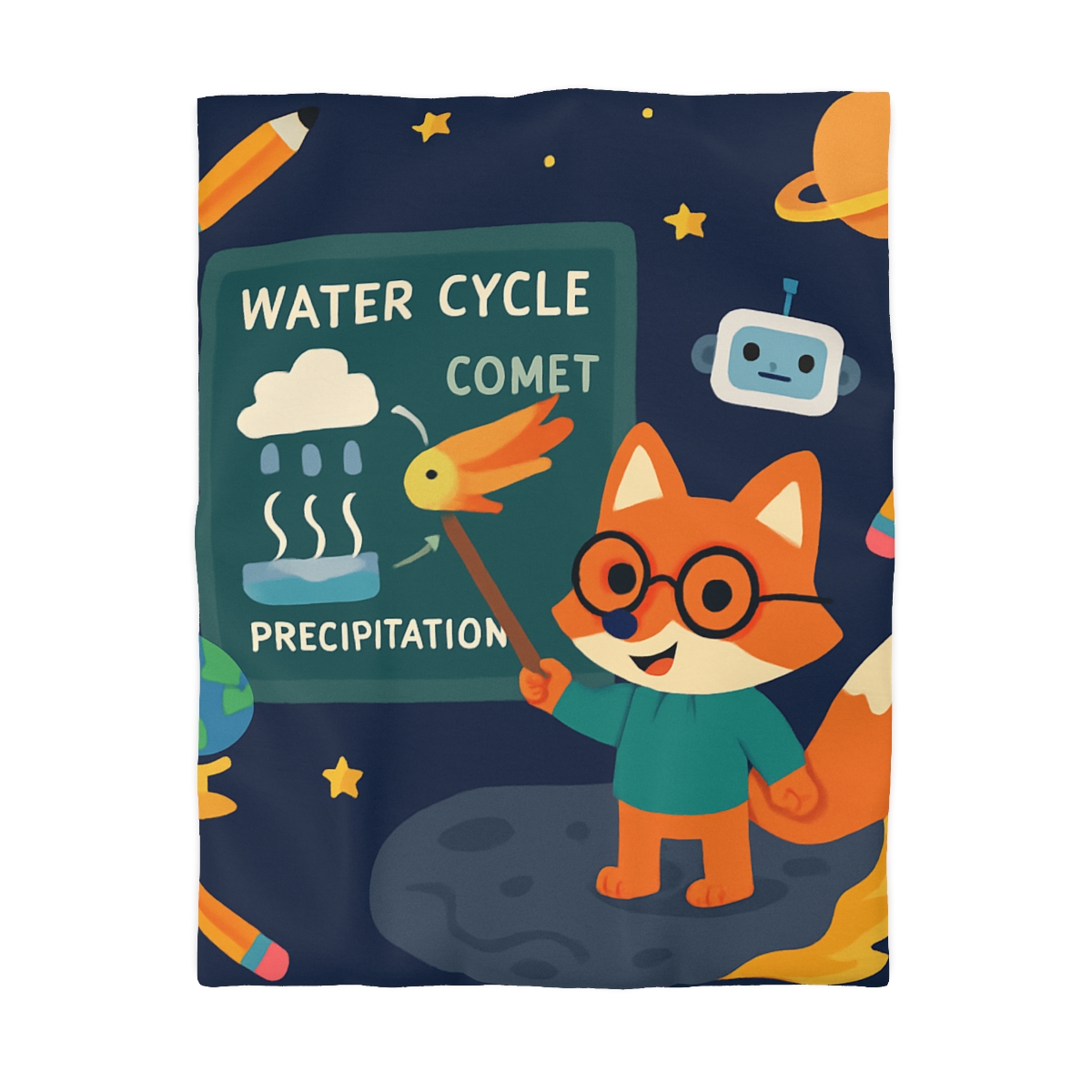 Comet Classroom With Professor Fox designer printed duvets