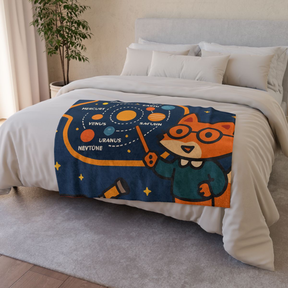 Comet Classroom With Star Map Fox personalized cozy blankets