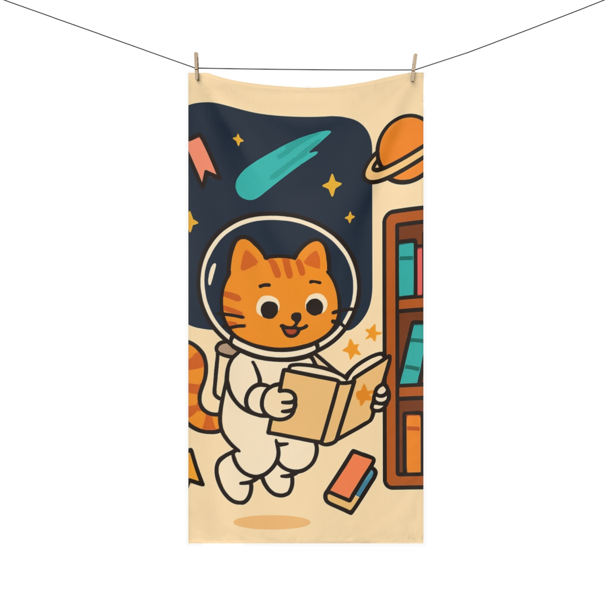 Comet Library Cat In Zero Gravity comfortable face towels