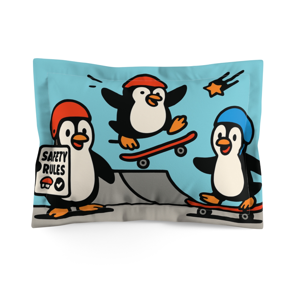 Comet Skate Park Penguins designer printed pillows
