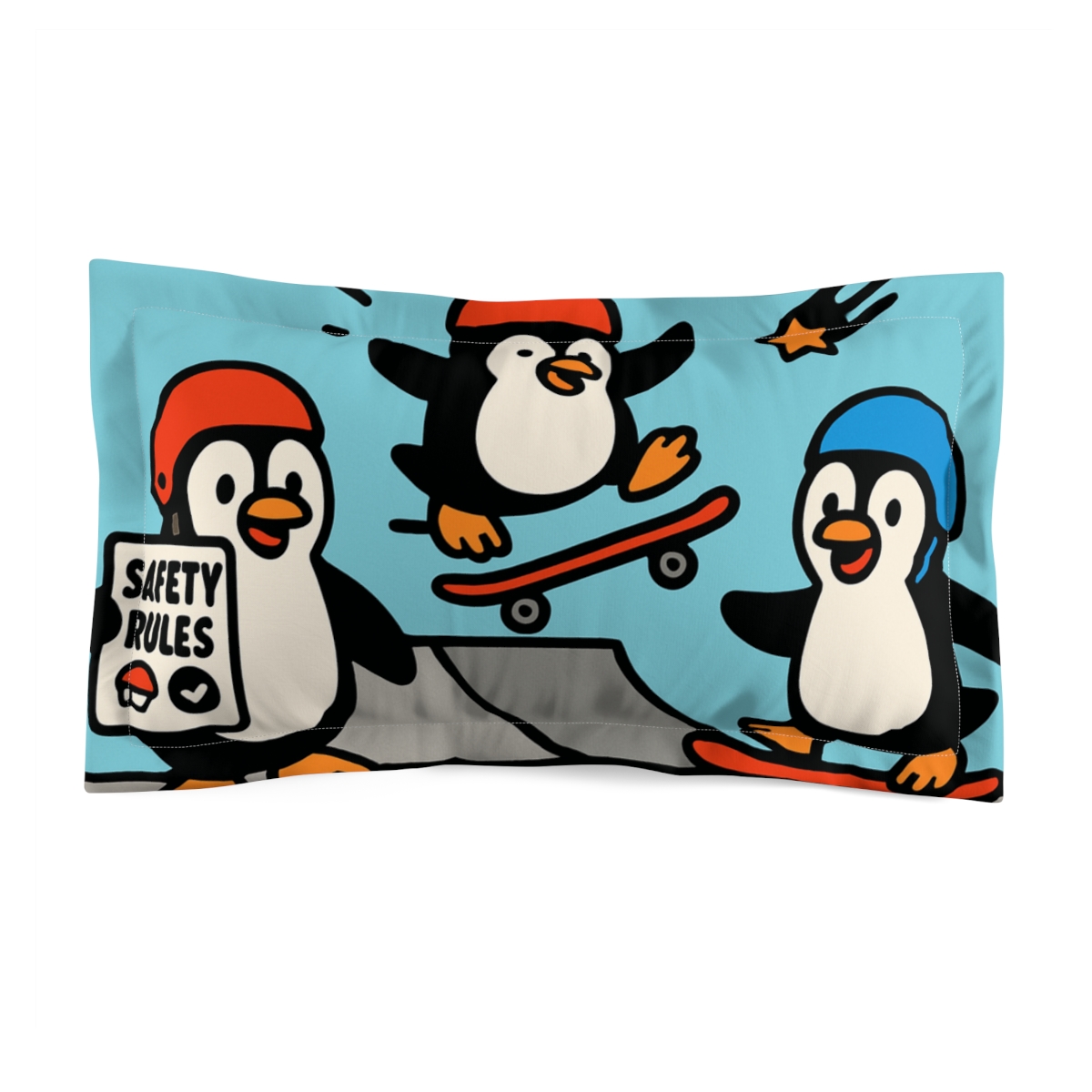 Comet Skate Park Penguins designer printed pillows