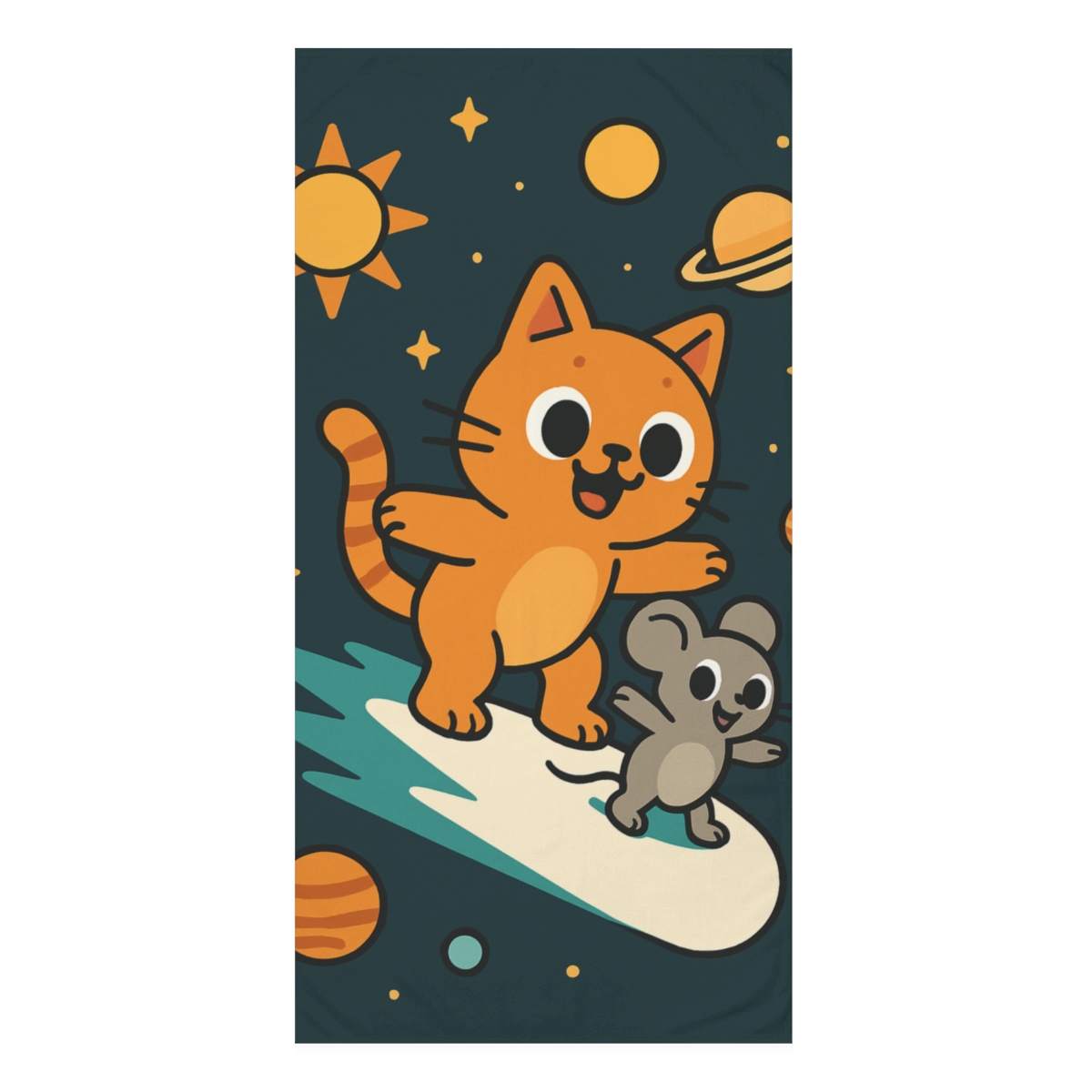 Comet Surfing Cat And Mouse personalized bath towels