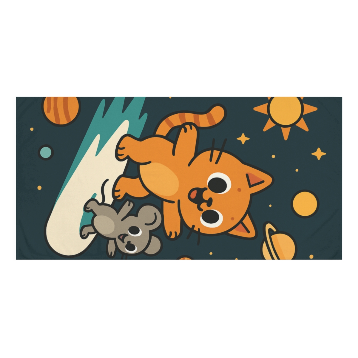 Comet Surfing Cat And Mouse personalized bath towels