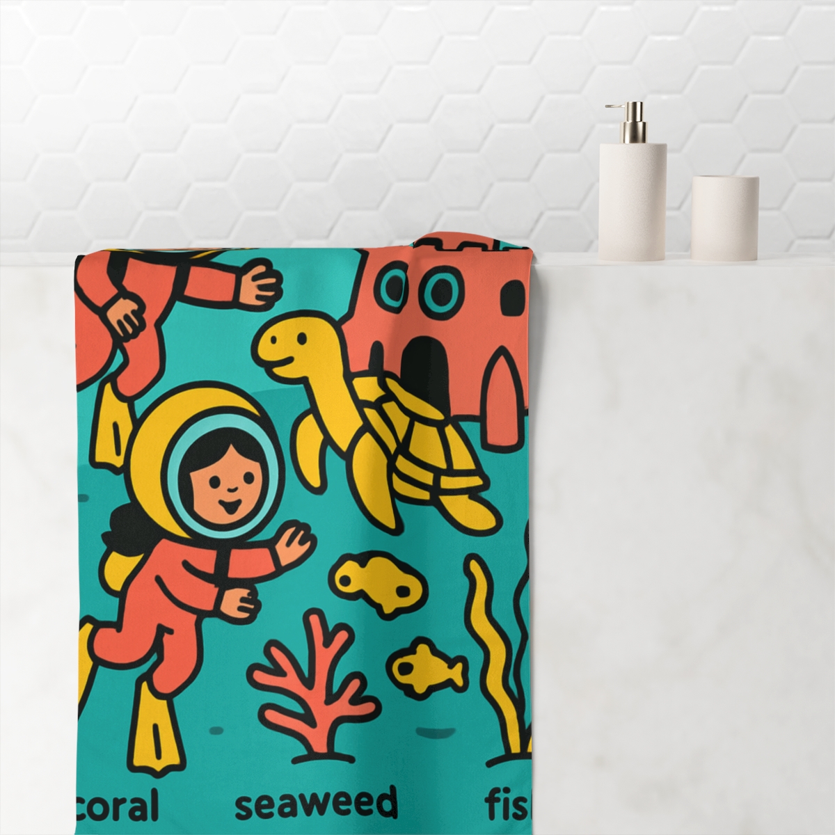 Coral Castle Of The Bubble Astronauts personalized bath towels