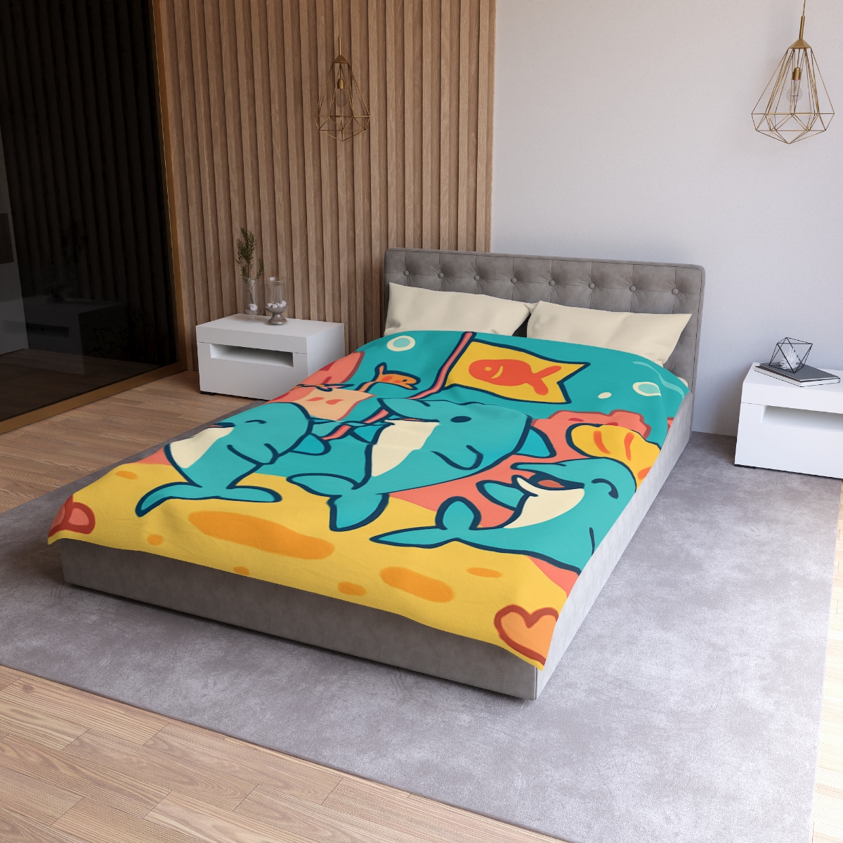 Coral City Dolphin Parade custom duvets