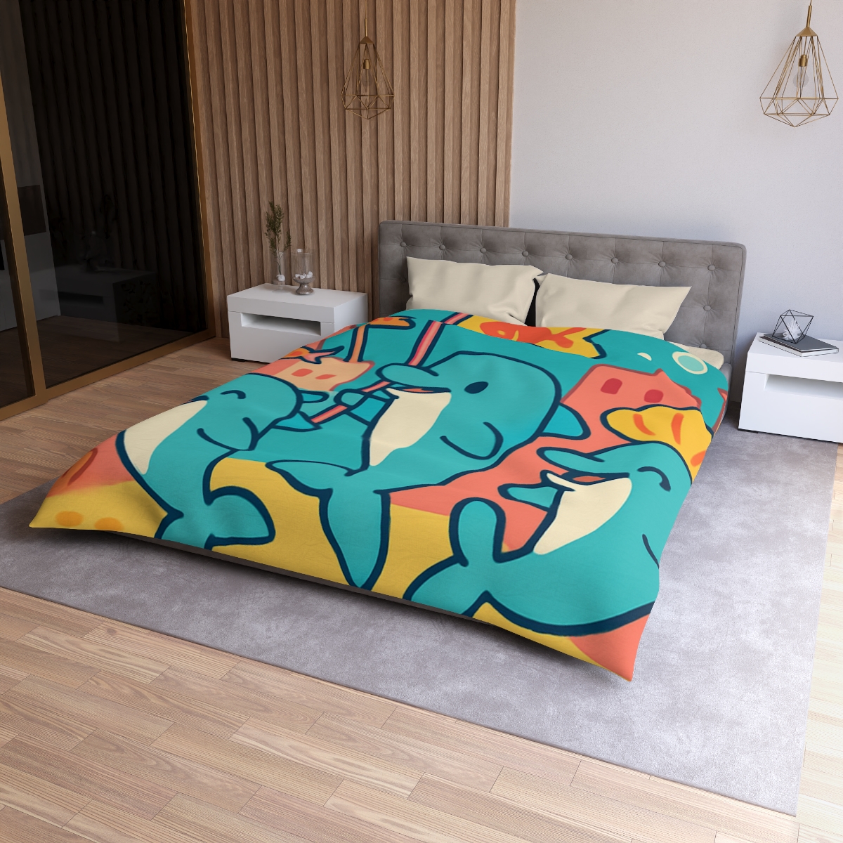 Coral City Dolphin Parade custom duvets