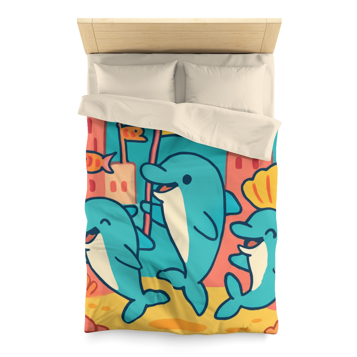 Coral City Dolphin Parade custom duvets