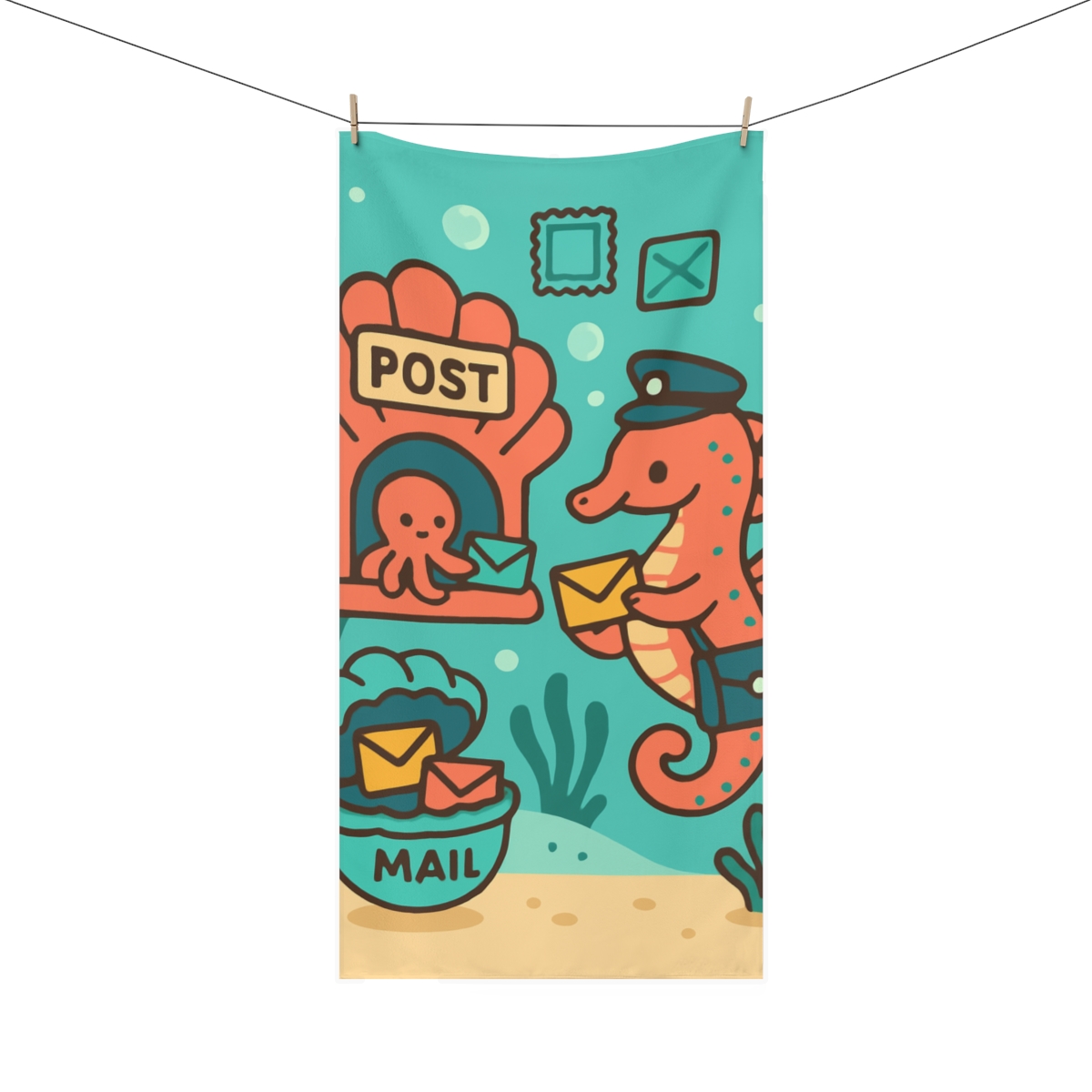 Coral City Post Office For Seahorse Mail designer printed towels