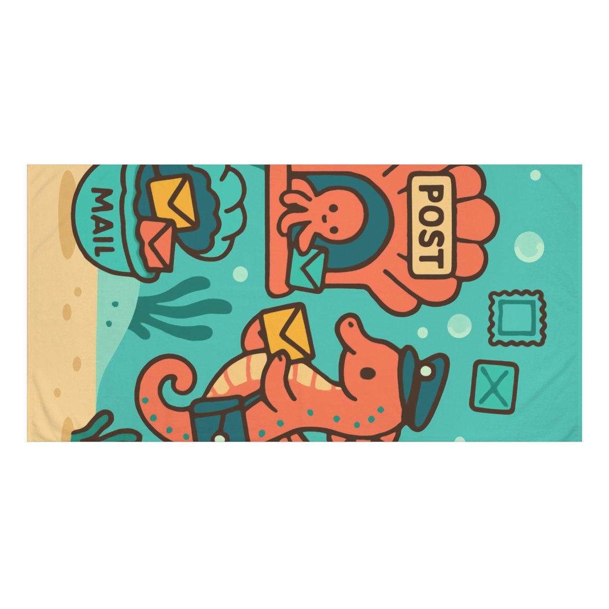 Coral City Post Office For Seahorse Mail designer printed towels