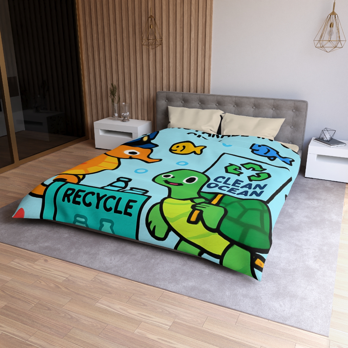 Coral City Recycling Parade With Captain Seahorse personalized bedding duvets