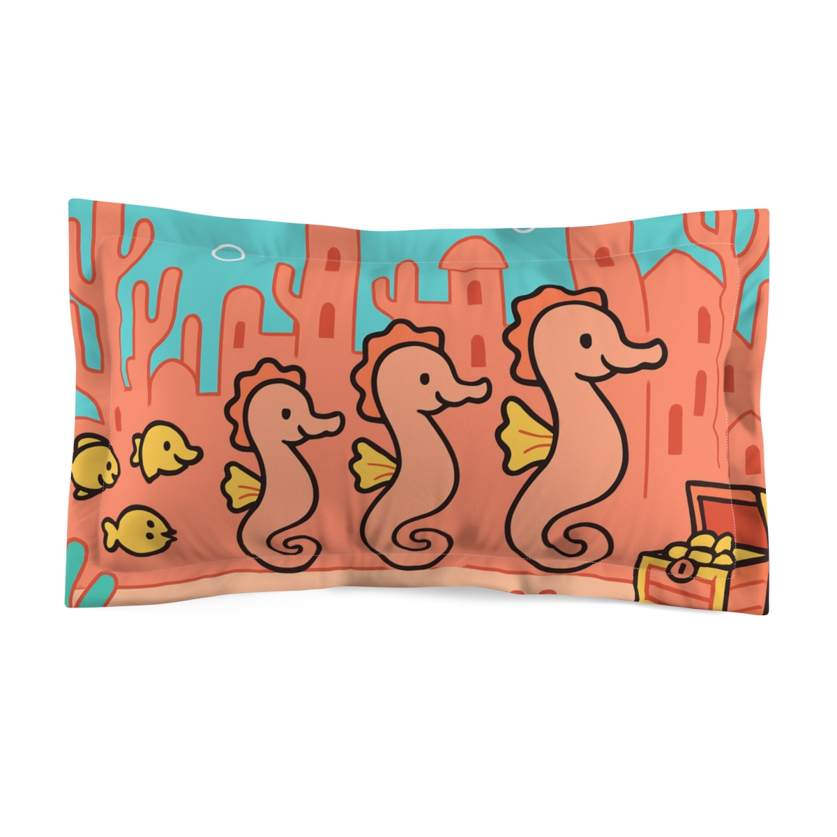 Coral City Seahorse Parade designer printed pillows